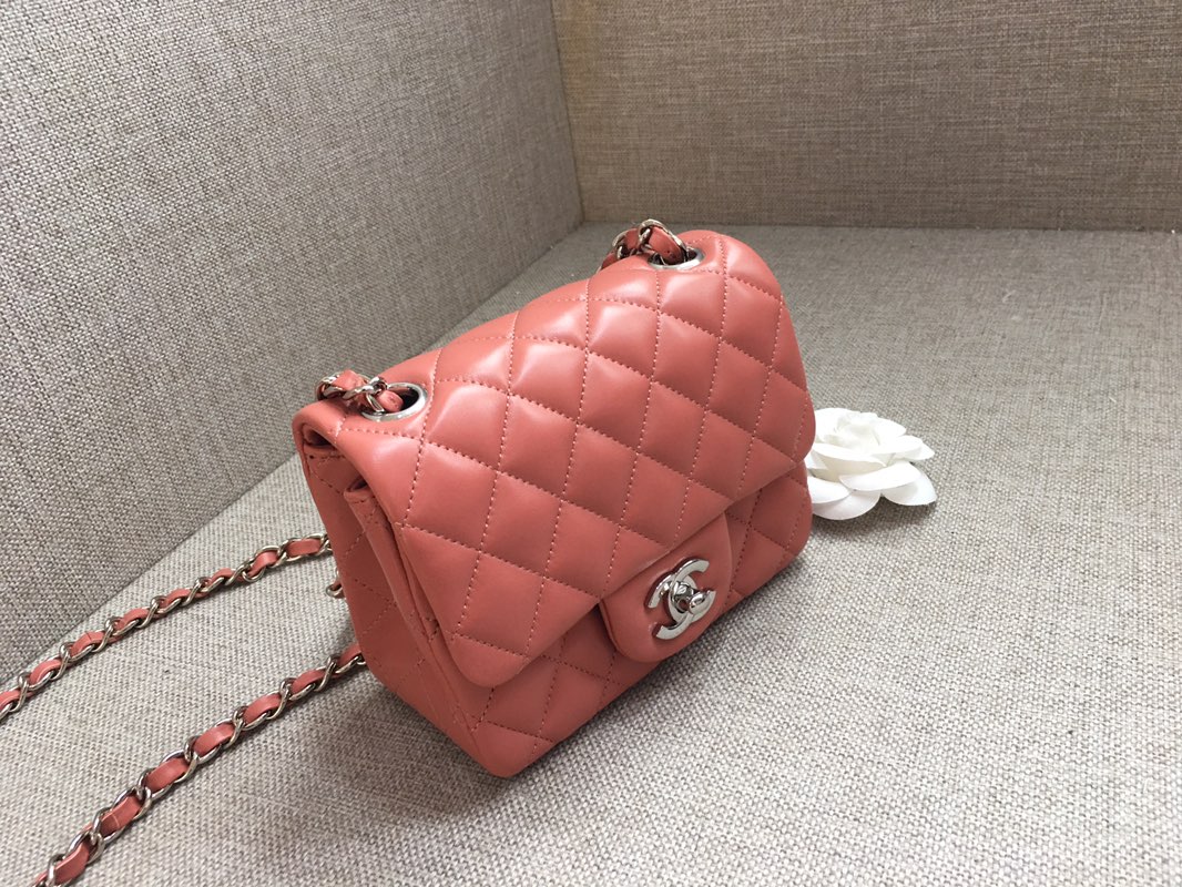 Mini Classic Flap Lambskin Bag A01115 Cream Pink/Silver